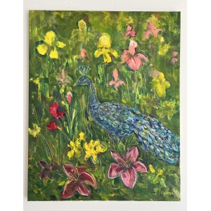 Peacock in the Garden is an original floral oil painting Peacock in the Garden is an original floral oil painting
